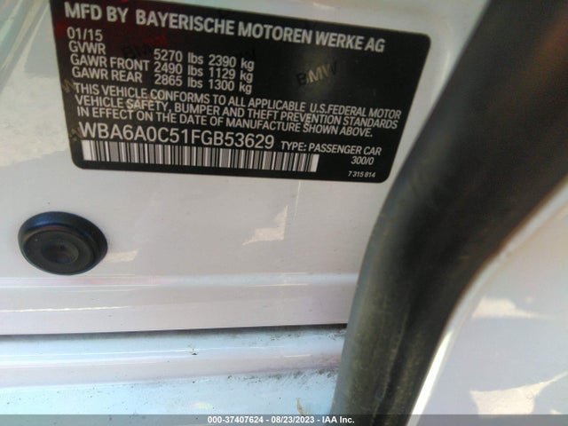 BMW 6 Series 640i 2015 WBA6A0C51FGB53629 Image 9