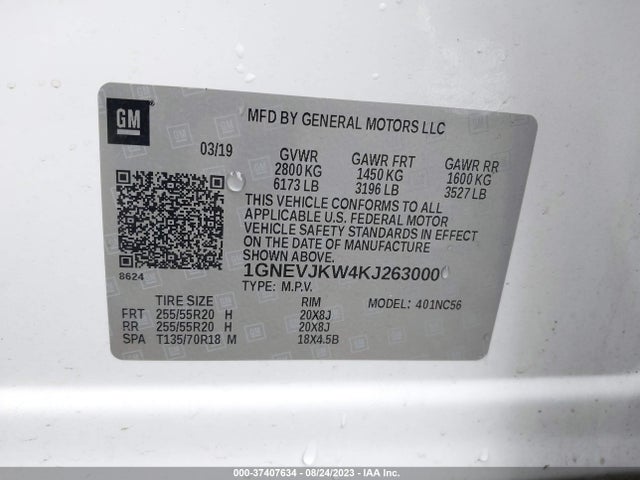 Chevrolet Traverse Rs 2019 1GNEVJKW4KJ263000 Image 9