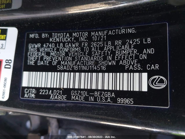 58ADZ1B11NU114516 Lexus Es Es 350