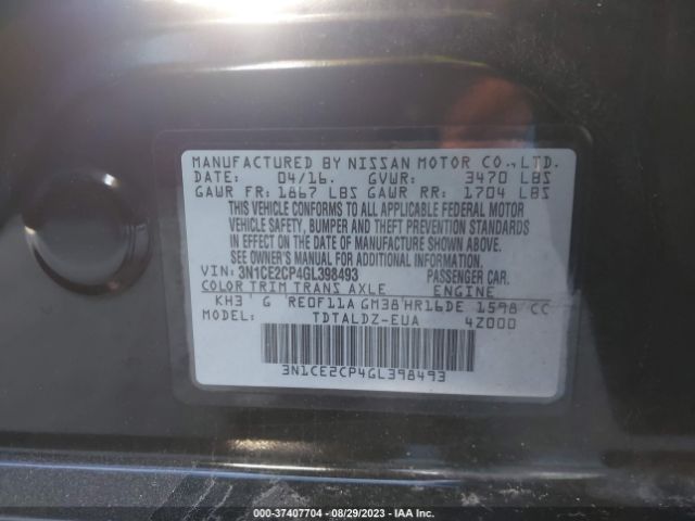3N1CE2CP4GL398493 Nissan Versa Note S/s Plus/sv/sr/sl