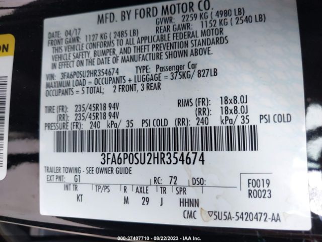 3FA6P0SU2HR354674 Ford Fusion Energi Titanium/platinum
