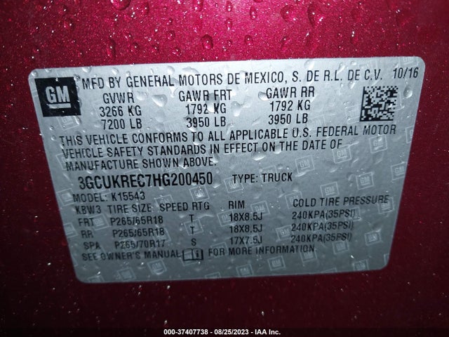 2017 CHEVROLET SILVERADO 1500 LT VIN: 3GCUKREC7HG200450