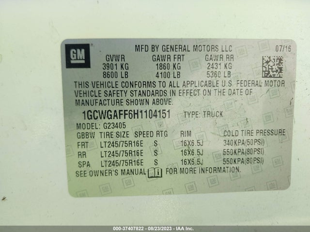 Chevrolet EXPRESS CARGO VAN 2017 1GCWGAFF6H1104151 Image 9