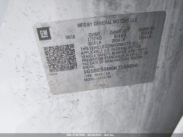 Chevrolet CRUZE LT 2019 1G1BE5SM6K7108858 Image 9