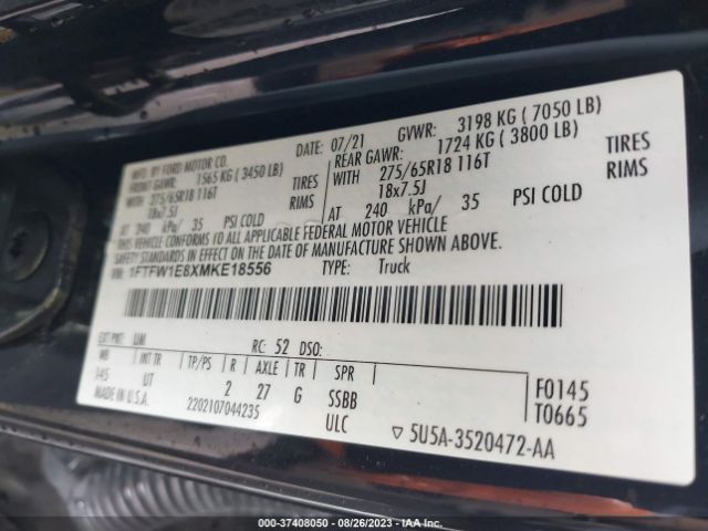 1FTFW1E8XMKE18556 Ford F-150 Xl/xlt/lariat