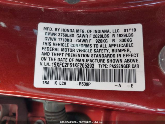 19XFC2F61KE205393 Honda Civic Sedan Lx