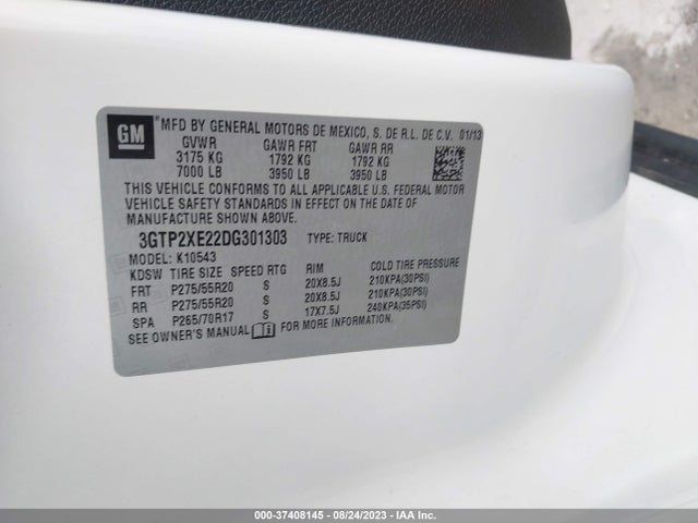 2013 GMC SIERRA 1500 DENALI VIN: 3GTP2XE22DG301303
