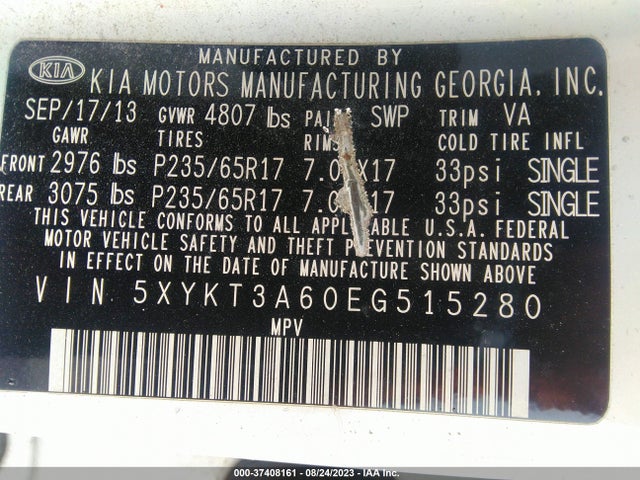 KIA SORENTO LX 2014 5XYKT3A60EG515280 Image 9