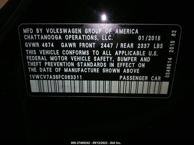 1VWCV7A35FC063311 Volkswagen Passat 2.0l Tdi Sel Premium