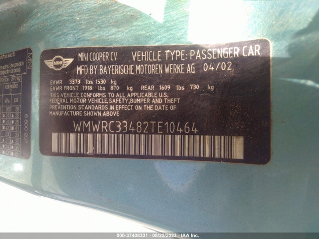 2002 MINI COOPER HARDTOP WMWRC33482TE10464 Photo 8