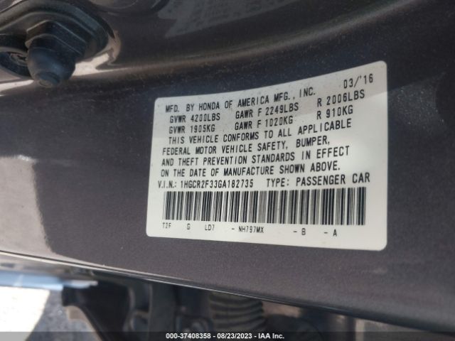 1HGCR2F33GA182735 Honda Accord Sedan Lx