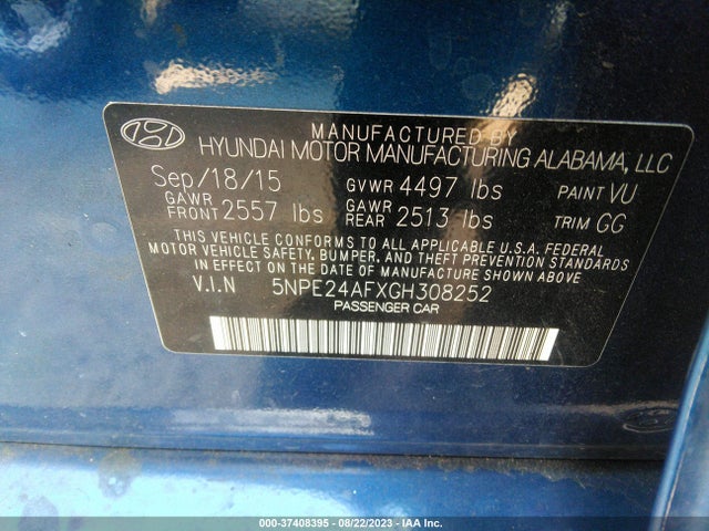 Hyundai Sonata 2.4l Se 2016 5NPE24AFXGH308252 Image 9