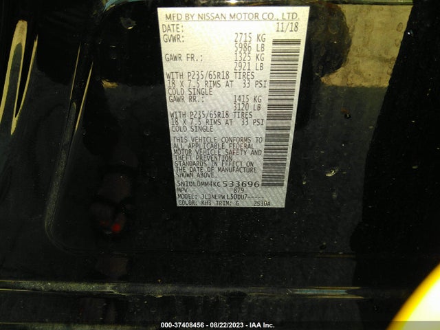 2019 INFINITI QX60 PURE VIN: 5N1DL0MM4KC533696