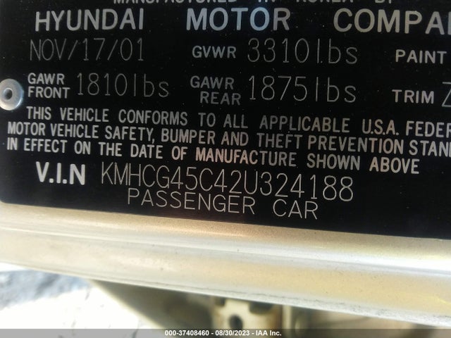 2002 HYUNDAI ACCENT GL VIN: KMHCG45C42U324188