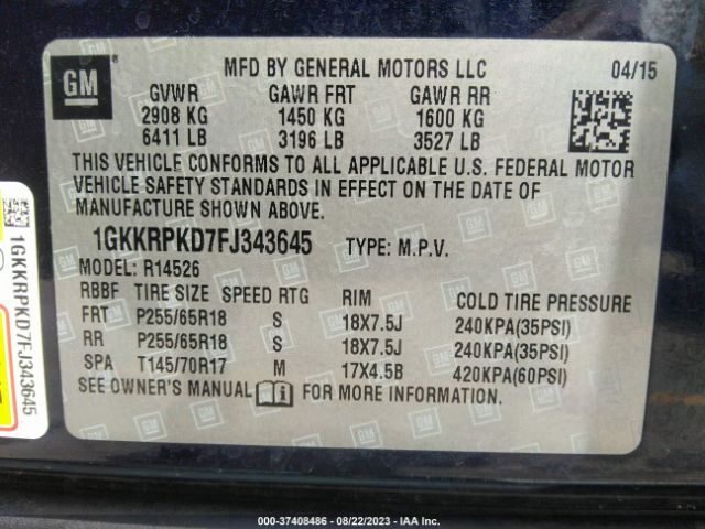 1GKKRPKD7FJ343645 GMC ACADIA SLE
