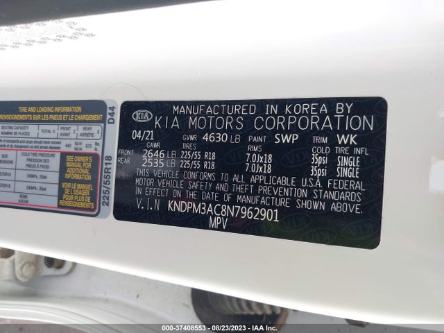 2022 KIA SPORTAGE LX VIN: KNDPM3AC8N7962901