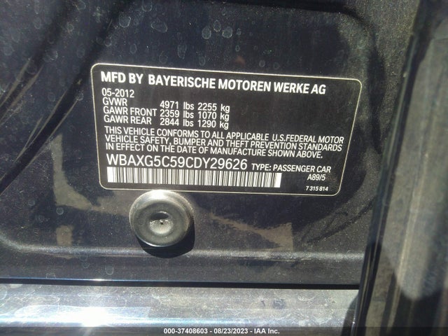 2012 BMW 5 SERIES 528I VIN: WBAXG5C59CDY29626