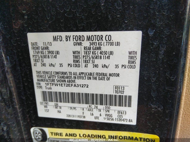 2014 FORD F-150 XL/XLT/FX4/LARIAT VIN: 1FTFW1ET2EFA31272