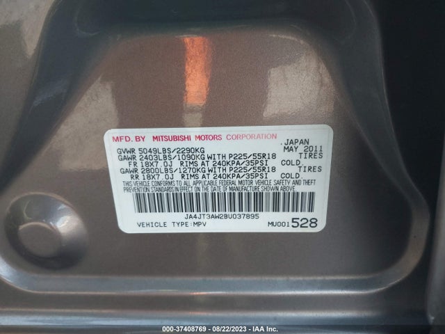2011 MITSUBISHI OUTLANDER SE VIN: JA4JT3AW2BU037895