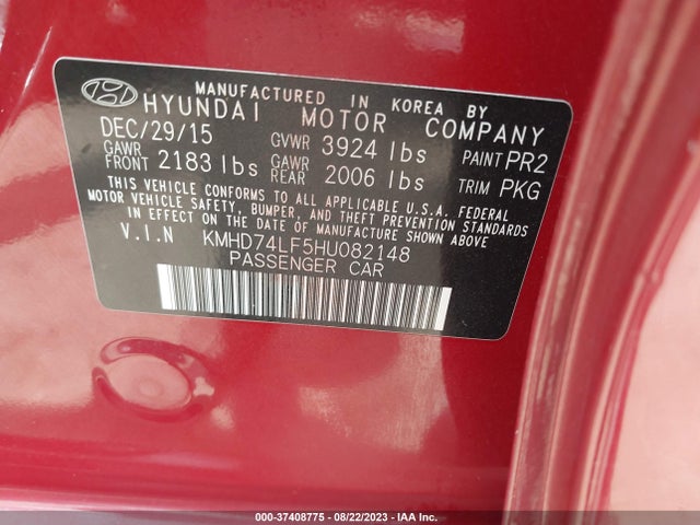 Hyundai ELANTRA SE 2017 KMHD74LF5HU082148 Image 15