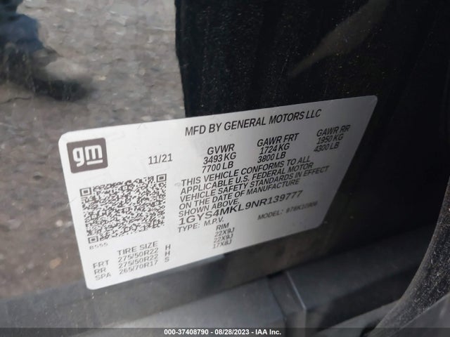 1GYS4MKL9NR139777 Cadillac Escalade Esv Premium Luxury Platinum
