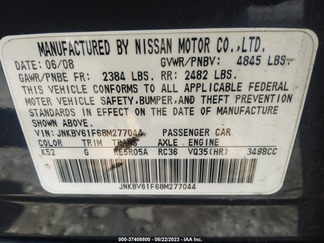 2008 INFINITI G35 SEDAN X VIN: JNKBV61F68M277044
