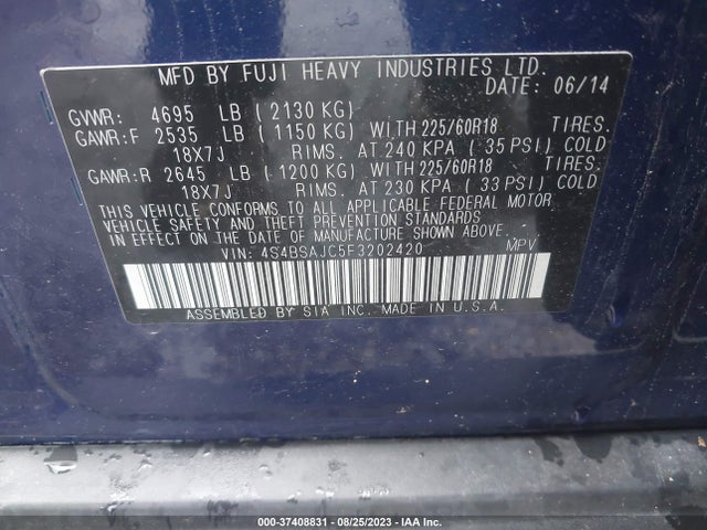 Aukcja sprzedaży 2015 Subaru Outback 2.5i Limited, vin: 4S4BSAJC5F3202420, numer aukcji: 37408831