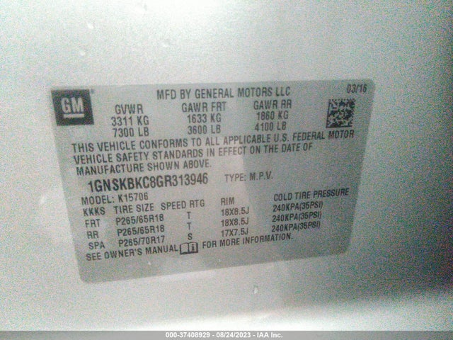 Chevrolet Tahoe Lt 2016 1GNSKBKC8GR313946 Image 9