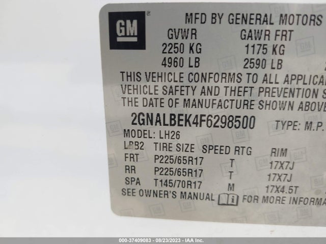 Chevrolet EQUINOX LT 2015 2GNALBEK4F6298500 Image 9