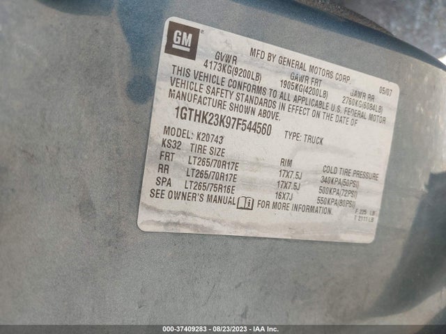 2007 GMC SIERRA 2500HD SLE1 VIN: 1GTHK23K97F544560
