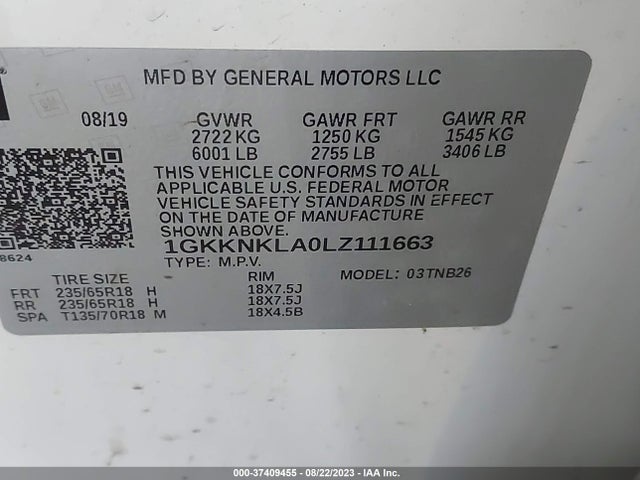 1GKKNKLA0LZ111663 GMC ACADIA SLE
