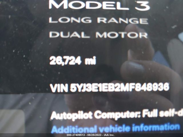 5YJ3E1EB2MF848936 Tesla Model 3 Long Range