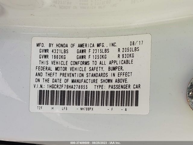 1HGCR2F79HA278955 Honda Accord Sedan Ex