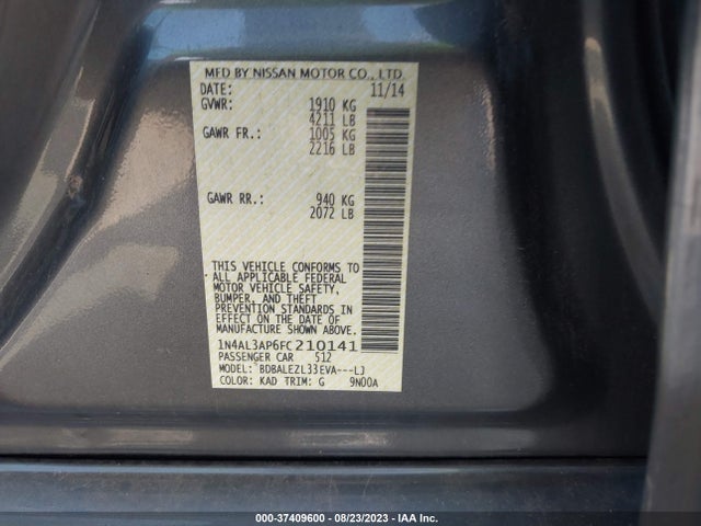 2015 NISSAN ALTIMA 2.5 S VIN: 1N4AL3AP6FC210141