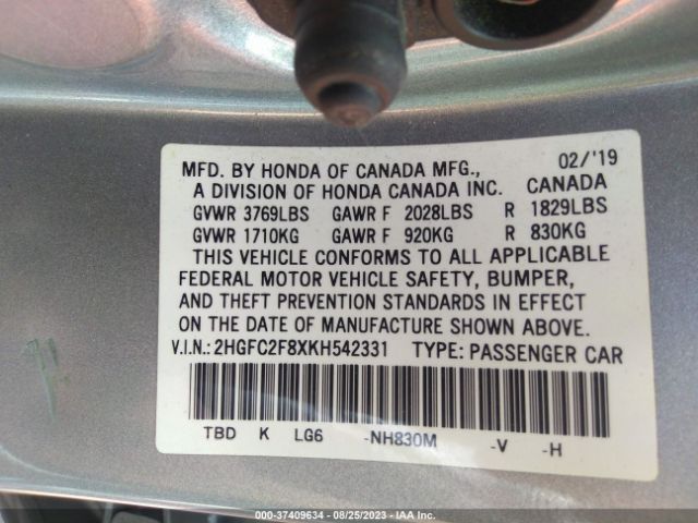 2HGFC2F8XKH542331 Honda Civic Sedan Sport