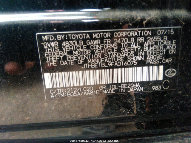 Lexus GS 350 2015 JTHBE1BL9FA016075 Image 9