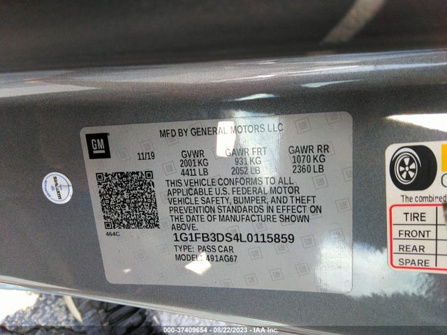 Chevrolet Camaro 1lt 2020 1G1FB3DS4L0115859 Image 9