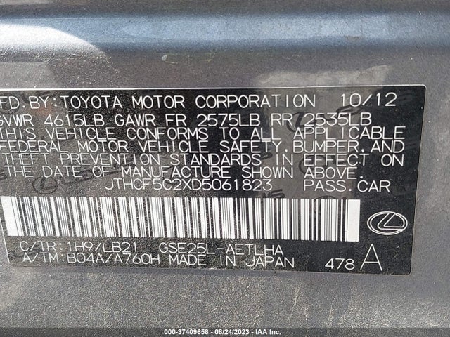 2013 LEXUS IS 250 VIN: JTHCF5C2XD5061823