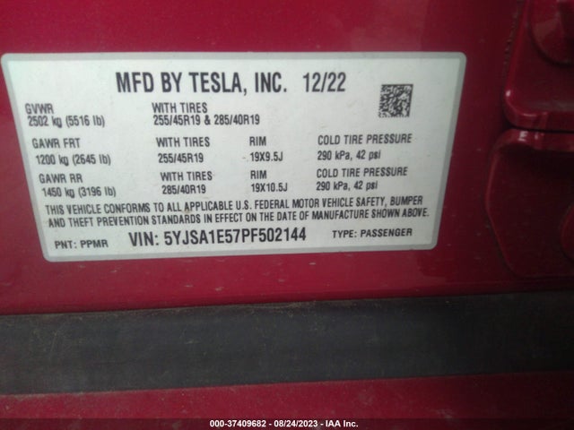 Tesla MODEL S 2023 5YJSA1E57PF502144 Image 17