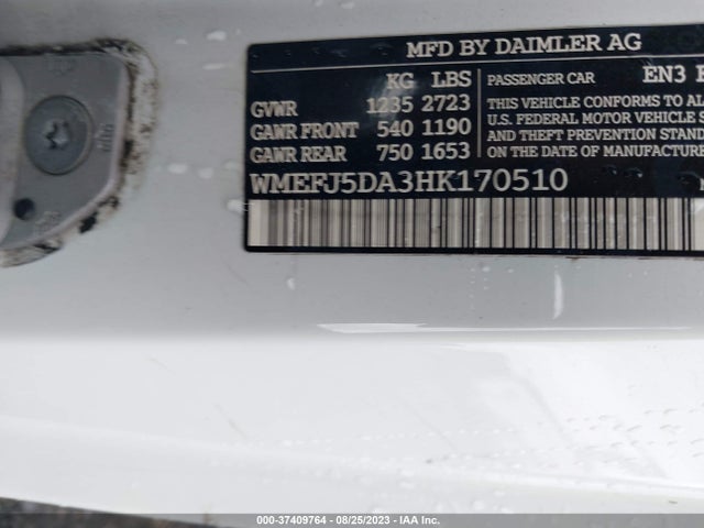 2017 SMART FORTWO PURE/PASSION/PRIME/PROXY VIN: WMEFJ5DA3HK170510