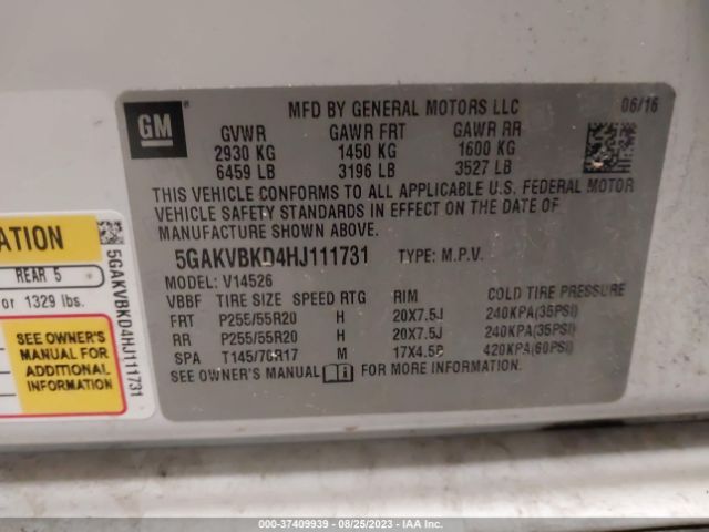 5GAKVBKD4HJ111731 Buick Enclave Leather