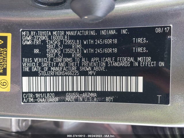 Toyota Highlander Xle/se 2017 5TDJZRFH0HS466225 Image 15