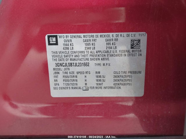 Chevrolet Trax Lt 2018 3GNCJLSB7JL231662 Image 9