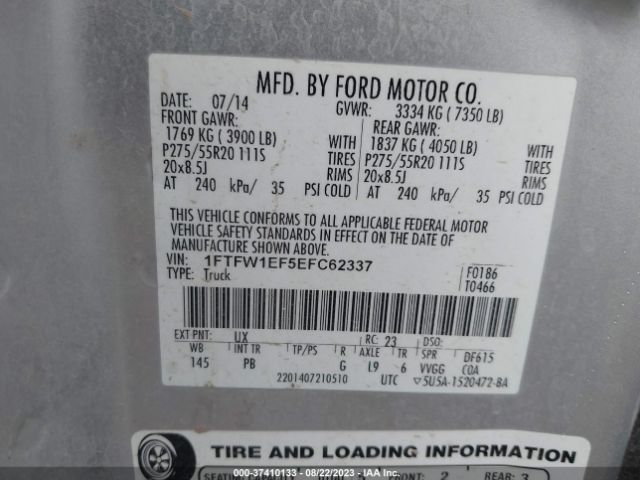 1FTFW1EF5EFC62337 Ford F-150 Xl/xlt/stx/fx4/lariat