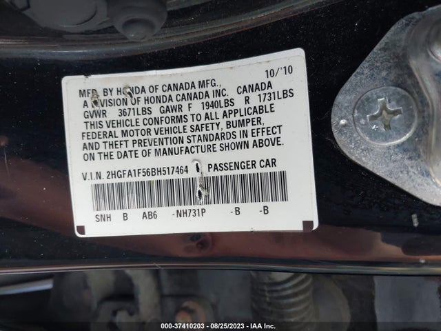 2011 HONDA CIVIC SDN LX VIN: 2HGFA1F56BH517464