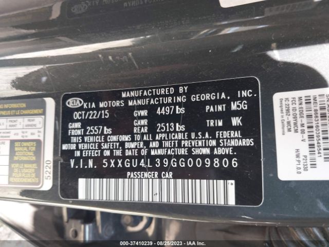 5XXGU4L39GG009806 KIA OPTIMA EX