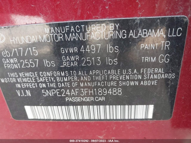 Hyundai Sonata 2.4l Se 2015 5NPE24AF3FH189488 Image 15