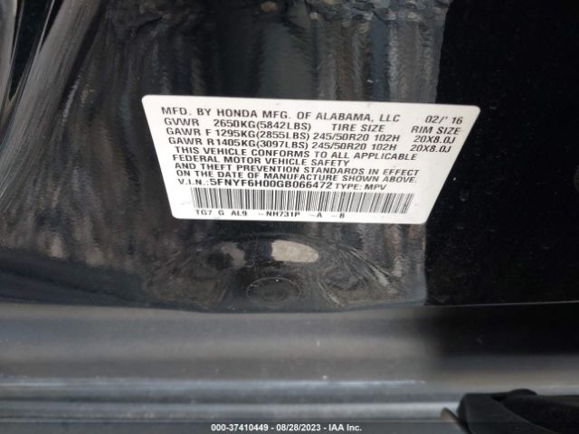 5FNYF6H00GB066472 Honda Pilot Elite
