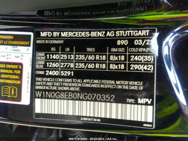 W1N0G8EB0NG070352 Mercedes-Benz Glc Glc 300