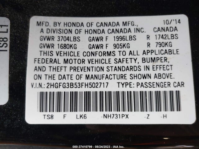Honda Civic Coupe Lx 2015 2HGFG3B53FH502717 Image 9